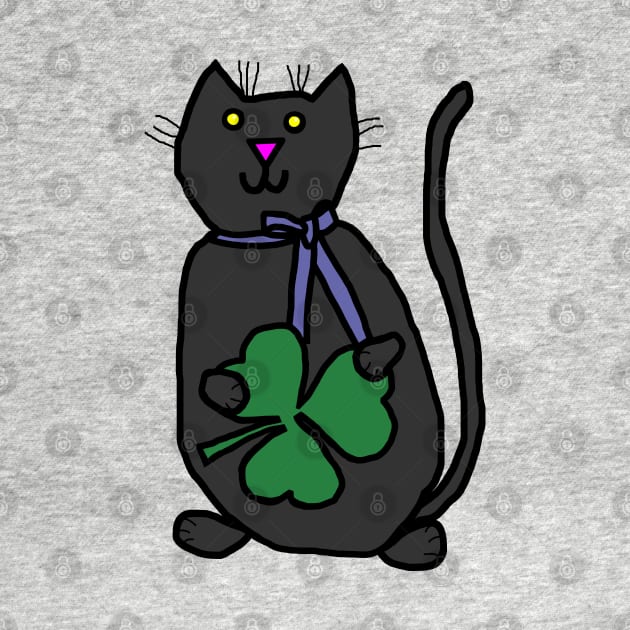 Saint Patricks Day Cat with Shamrock by ellenhenryart